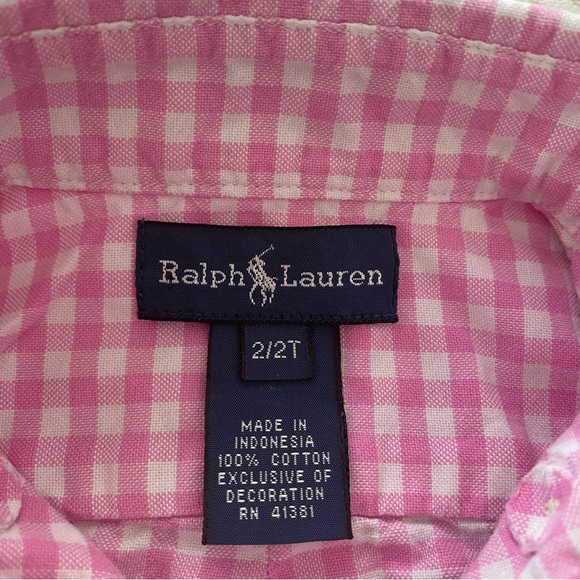 Ralph Lauren Kids Pink gingham Button Down Shirt boy's size 2T - Picture 3 of 5